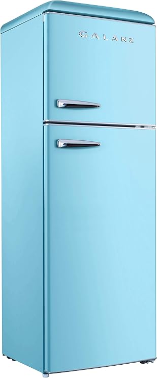 Galanz GLR12TBEEFR Refrigerator, Dual Door Fridge, Adjustable Electrical Thermostat Control with Top Mount Freezer Compartment, Retro Blue, 12.0 Cu Ft