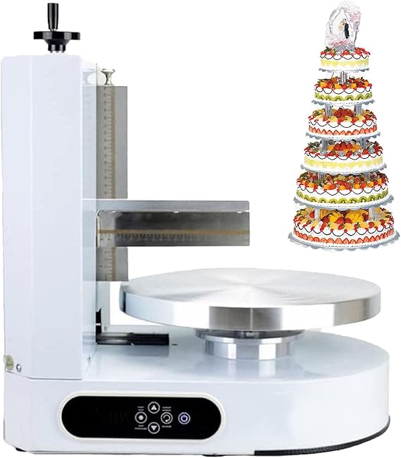 Cake Decorating Coating Machine Automatic Cake Cream Spreading Machine, Electrical Rotating Adjustable Cake Edge Surface Scraper for Making 4-12 Inch Cakes ,for Dessert Shops(White)