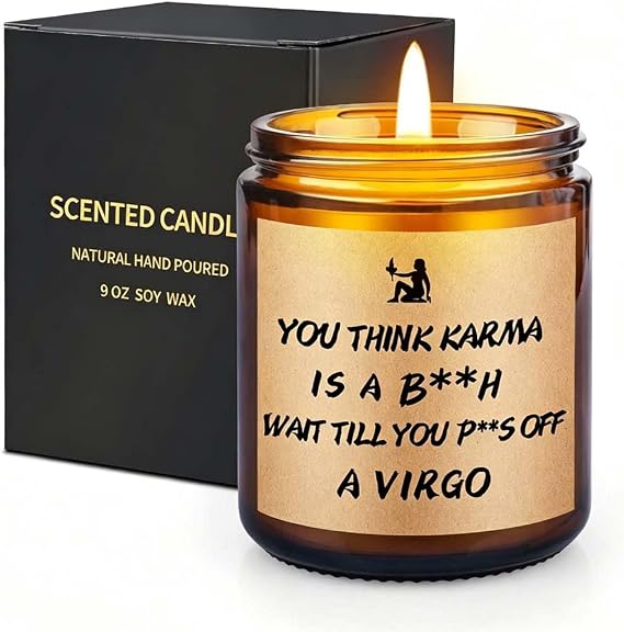 Virgo Candle, 9 oz, Sage, Sandalwood and Teakwood Scent, 40-Hour Burn Time, Zodiac Astrology, Funny Birthday Gift for Women and Men