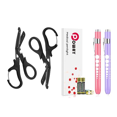 2 Pack Medical Pen Lights and 2 Pack Medical Scissors Trauma Shears for Nurse Student Doctors EMT