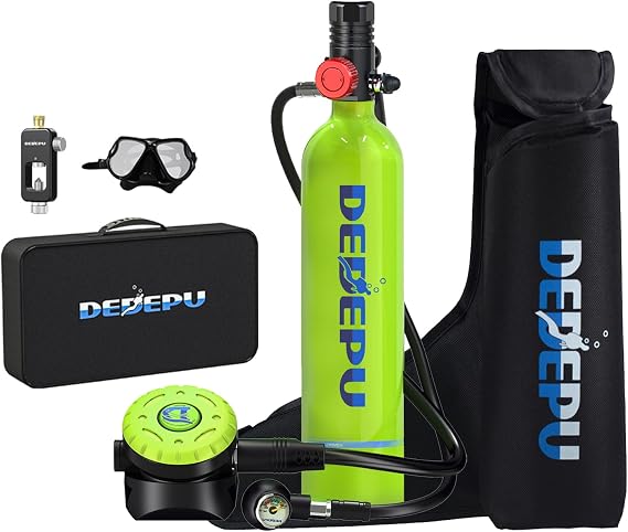 DEDEPU Reusable Mini Scuba Tank Within Breathing Capacity for 15-20 Minutes Underwater Dive Portable Lungs Deepest 30 Feet Scuba Diving Gear for Outdoor Mini Diving Tanks Underwater Breathing Device