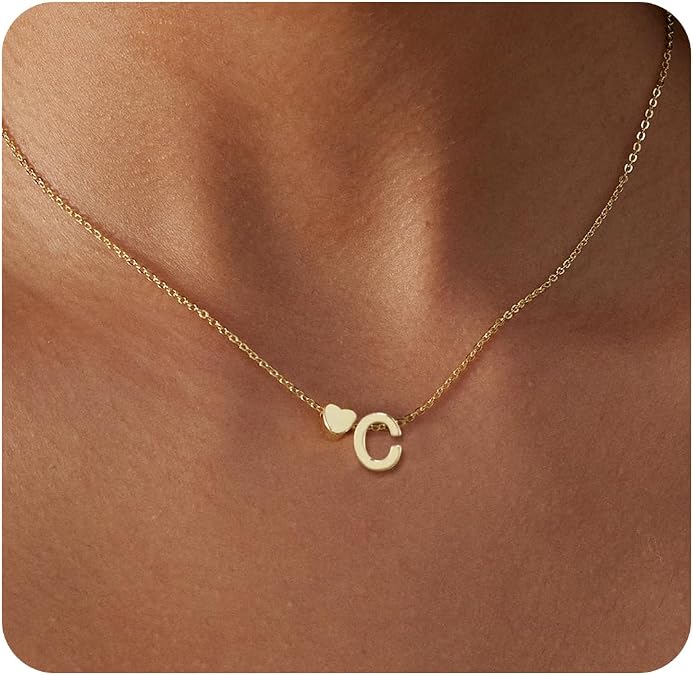 Dainty Initial Necklaces for Women 14K Gold Plated Heart Letter Necklace Personalized Initial Heart Pendant Necklace Tiny Letter Name Necklaces