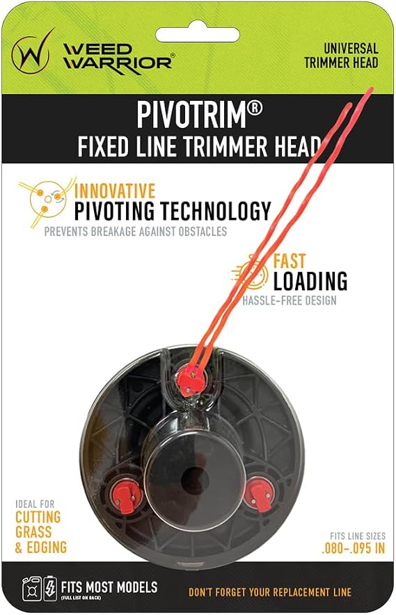 Weed Warrior PivoTrim Universal Fixed Line Trimmer Head Pivoting Weed Eater Head Replacement for Gas & Cordless String Trimmers, Heavy Duty 3-Line Design, Fits .080"-.095" Line | Fits line sizes .080" - .095"