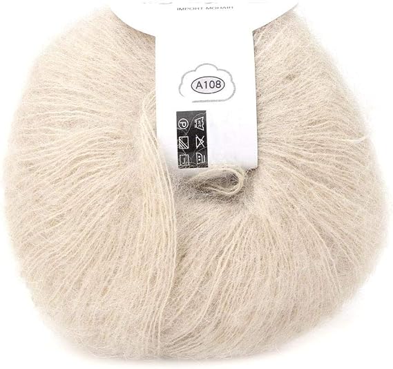 Mohair Wool Yarn for Knitting and Crochet, Soft DIY Scarf Thread with Crochet Hook, Beige