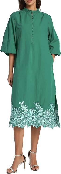Kedera Womens Midi Summer Dresses Casual 3/4 Sleeve V Neck Button Up Embroidered Cotton Flowy Dress 2026 with Pocket