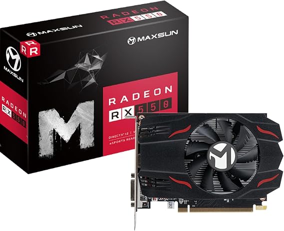 maxsun AMD Radeon RX 550 4GB GDDR5 ITX Computer PC Gaming Video Graphics Card GPU 128-Bit DirectX 12 PCI Express X16 3.0 DVI-D Dual Link, HDMI, DisplayPort