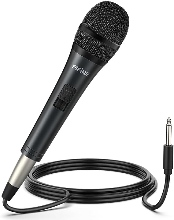 FIFINE K6 Karaoke Microphone, Dynamic Vocal Microphone for Singing | 6.35MM Wired Handheld Mic with On and Off Switch, 14.8ft Detachable Cable for Speaker, Audio Mixer/Interface
