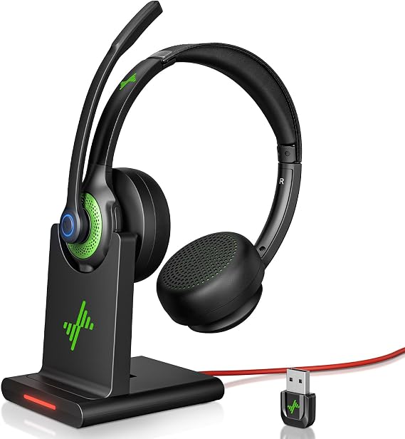 Bluetooth Wireless Headset with Mic for Work, Bluetooth 5.2, Advanced Noise Reduction Microphone, Clear Calls - Comfortable On-Ear Headphones, Applicable to PC, Laptop, Phone, Android, Zoom, Office