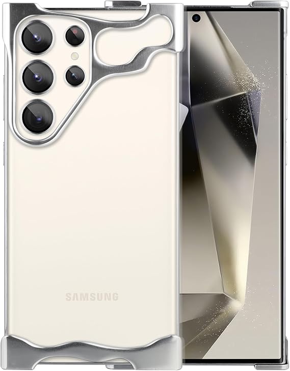 Metal for Samsung Galaxy S 24 Ultra Case,Silver | Frameless Minimalist Design, Extremely Highlighting Personality, Compatible with Camera Lens Protection