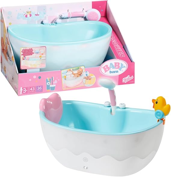 BABY born Bath Tub - High Quality Accessories for 14" and 17" Dolls with Light/Sound Effects - Includes Cushion and Duck - Battery Operated - for Kids Ages 3+ 835784