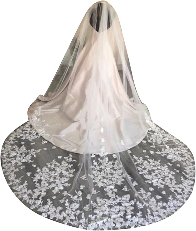 Cathedral Wedding Veils for Brides Ivory White Floral Lace with Comb