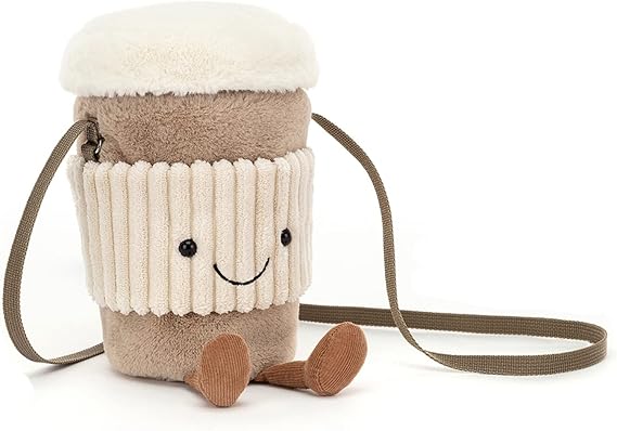 Jellycat Amuseables Coffee-To-Go Plush Bag, 8 inches - Crossbody and Shoulder Purse - Fun and Unique Handbag