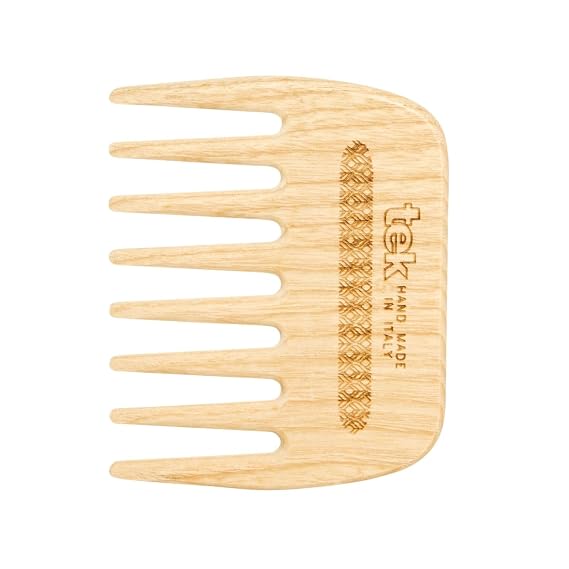 TEK | Wooden Hair Comb with Long Rounded Teeth in Natural Ash Wood, Large Rectangular Wooden Comb Ideal for Detangling and Styling for Wavy and Curly Hair | Handmade in Italy