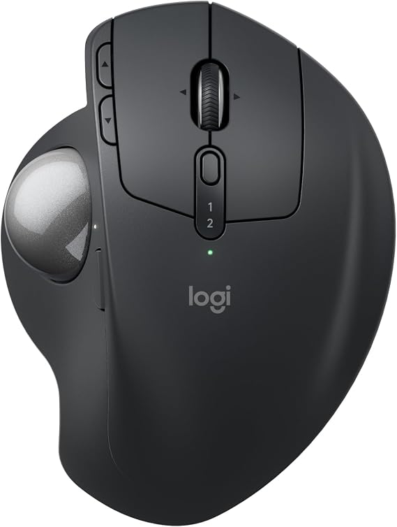 Logitech MX Ergo S Advanced Wireless Trackball Mouse USB C - Graphite | Advanced ergonomic design, rechargeable battery, Bluetooth and encrypted dongle, 6 programmable buttons, PC/Mac compatible