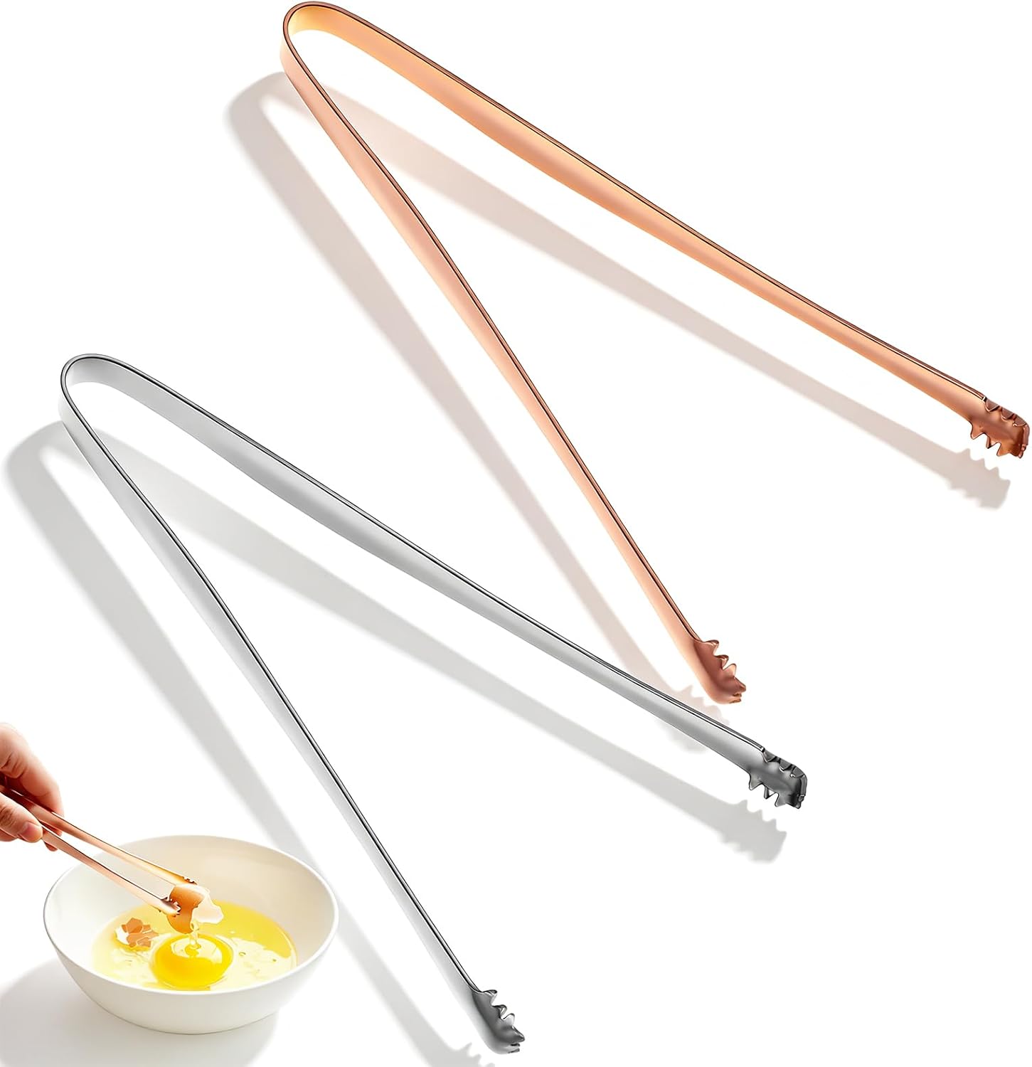 2 PCS Egg Chalaza Remover Tongs, 6.1 Inch Toothed Design Eggshell Fragment Remover Membrane Removal Tong, Stainless Steel Essential, Kitchen Tool for Cooking Food Chefs and Bakers Gift (Gold, Silver)