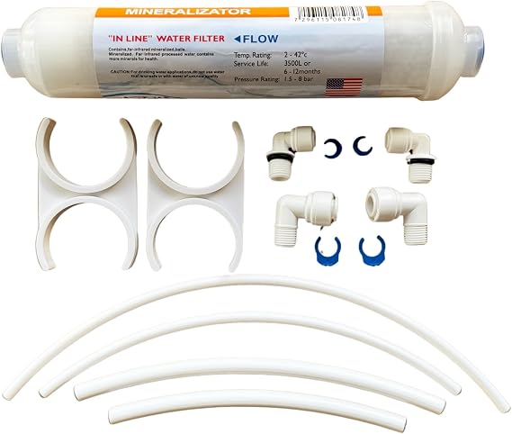 MyWaterClub 58 Minerals Inline Re-Mineralization Filter, 3/8" and 1/4" Quick Connect Fitting, Restore Essential Minerals, set for upgrading Reverse Osmosis System