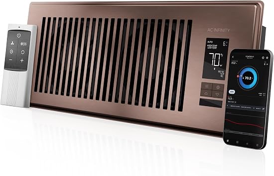 AC Infinity AIRTAP T4 Bronze, Register Booster Fan for 4 x 12 Vents, Thermostat Control Improves Heating & Cooling, Quiet 10-Speed Remote Control & Bluetooth App. ONLY FITS 4 x 12 Duct Openings