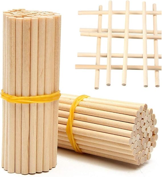 Wooden Sticks，100 Pieces Long Wooden Sticks for DIY Craft Food, Long Bamboo Round Wooden Sticks,20cm arfwood Natural Wood Dowel with 4mm Diamter