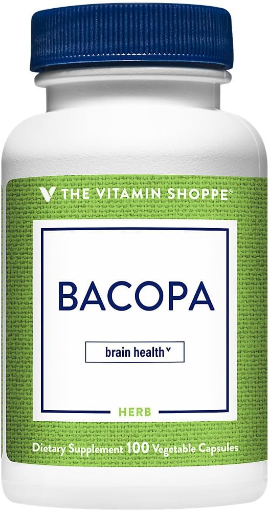 The Vitamin Shoppe Bacopa 500MG (Bacopa Monnieri), Clinically Studied Ingredient, Herbal Brain Support Supplement, Once Daily (100 Capsules)