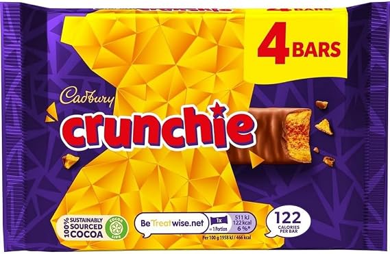 Cadbury Crunchie Chocolate Bar 4 Pack Multipack £1.50 PMP 104.4g