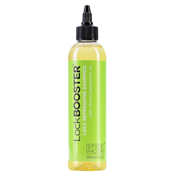 Style Factor LockBOOSTER Lock Refreshing Shampoo Deep Cleansing for Braids, Twists & Locs With Peppermint & Tea Tree Oil Removes Buildup Without Stripping Natural Oils Sulfate-Free, 8 oz