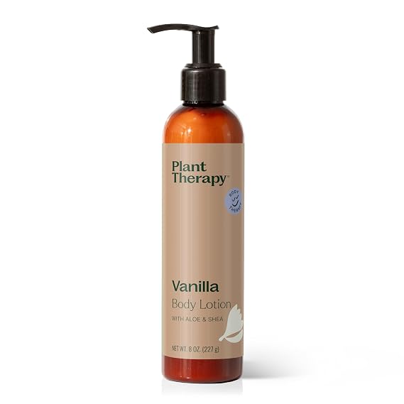 Plant Therapy Vanilla Body Lotion with Aloe and Shea 8 oz Sweet Vanilla Scent, Naturally Moisturizing Ingredients, Soothes & Nourishes Skin