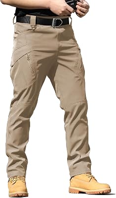 Mens Lightweight Quick-Dry Tactical Pants, Water Resistant Hiking Pants with Pockets for Outdoor & Work No Belt