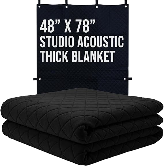 BoxerTool 48" x 78" - 2 Pack - Sound Dampening Thicker Blanket Pro Studio Series - Loops & Grommets for Easy Installation - Diamond Pattern Insulated Blanket, Light Blocker, Sound Absorbing - Thicker