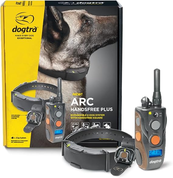 Dogtra ARC HANDSFREE Plus Expandable to 2-Dog Remote Dog Training E-Collar with HANDSFREE Square for Discreet and Precise Control Slim Ergonomic Rechargeable Waterproof 3/4-Mile Range