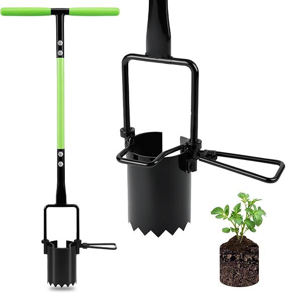 30in Long Handle Bulb Planter Tool, 5 in 1 Lawn Tool with Serrated Base