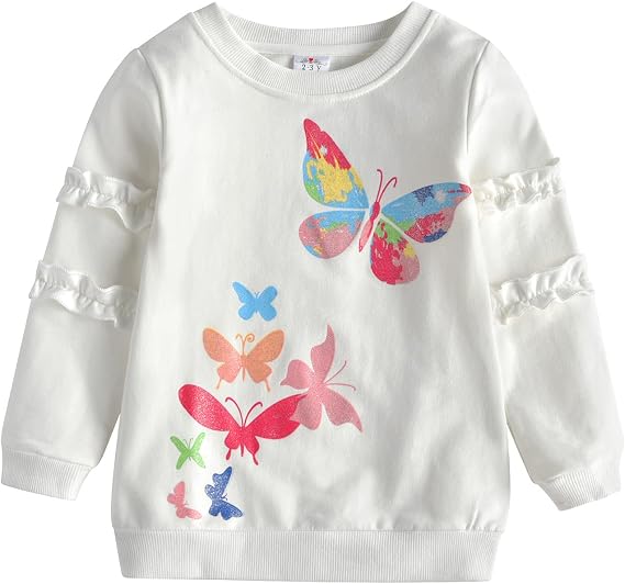 VIKITA Girls Shirts Winter Long Sleeve Rainbow Sleeve Tops for Daily Casual Wearing,3-12 Years