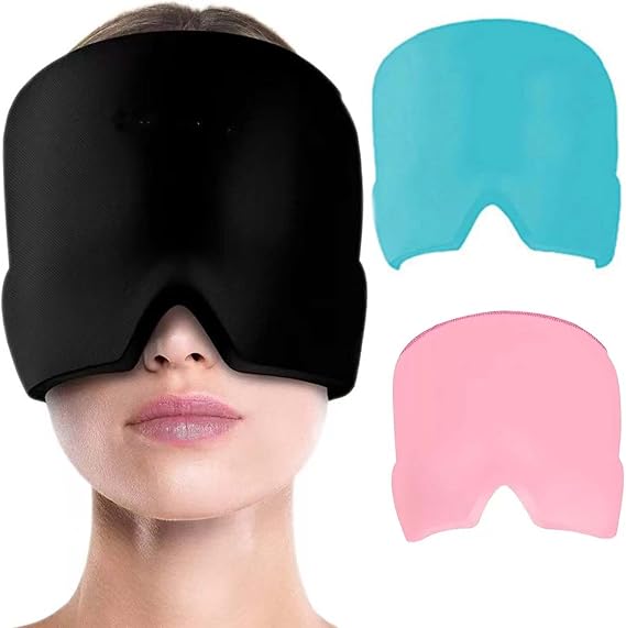 Migraine Relief Cap, Reusable Cold Hot Therapy Migraine and Headache Relief Cap, Single-Sided Gel Ice Hot Head Wrap for Chronic Migraine, Tension Headache, Sinus Stress, Puffy Eyes (Black)