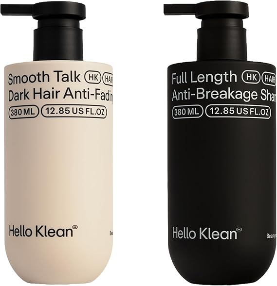 Hello Klean Hard Water Protection Shampoo & Conditioner Bundle - Includes Anti-Breakage Shampoo and Smooth Talk Anti-Fading Conditioner for Dark Hair - For Thicker, Healthier & Hydrated Hair