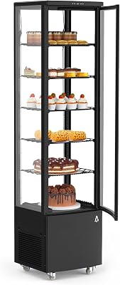 PrecisionAuto 10.5 Cu.Ft Refrigerated Display Case Commercial Refrigerator, Display Refrigerator with LED Lighting Auto Defrosting Air-cooling Double Glass Door for Cafe Bakery Restaurant, Black