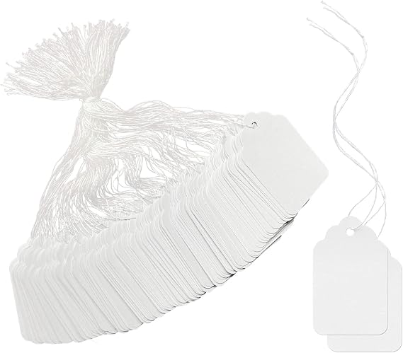 200pcs White Lace Price Tags - Writable Display Tags with Hanging String, Ideal for Clothing, Jewelry, Arts & Crafts - 1.9 x 1.2 Inches