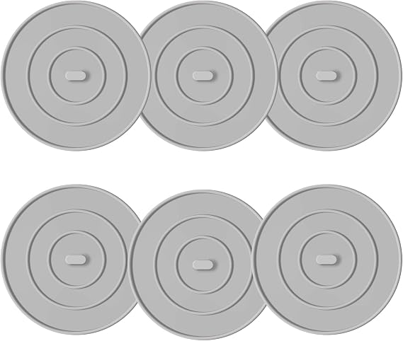 TJ POP Silicone Tub Stopper 6 Packs, Large Bathtub Stopper Drain Plug, Flat Suction Drain Cover for Kitchen, Drain Stopper Bathroom Accessories and Laundry, Gray