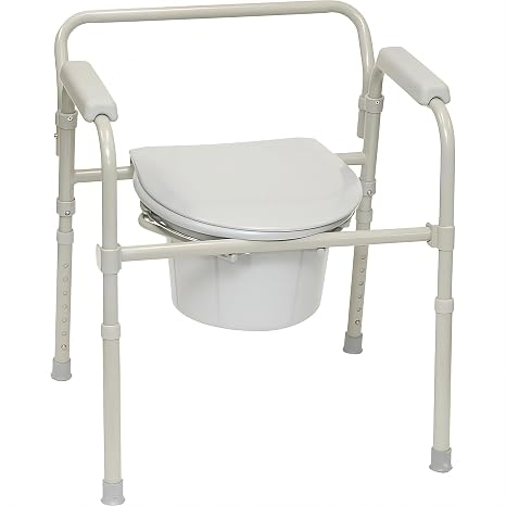 ProBasics 3-in-1 Folding Commode Chair with Full Seat, 350 lb Capacity, Portable Self-Contained Commode, Foldable Steel Frame