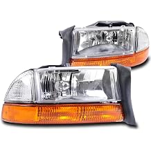 Replacement Headlights Headlamps Chrome Compatible with 1997-2004 Dodge Dakota / 1998-2003 Durango