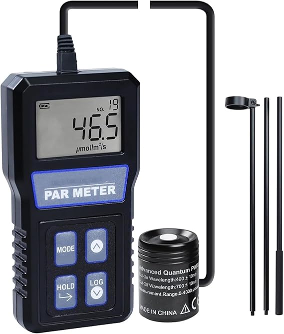TsoLay PAR Meter for Reef Tank, IP68 Waterproof Aquarium PAR Meter with 36.2" Extension Pole, 400nm to 700nm Wavelength Range and Support 100 Groups Data, Fast Response for Factory, School