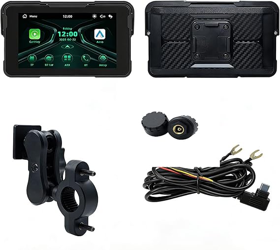 Motorcycle Carplay Screen for Yamaha Majesty 400 2004-2016, Motorbike Portable Car Stereo, 5 Inch IP67 Waterproof HD Touchscreen, Dual Bluetooth, B-Tire pressure present
