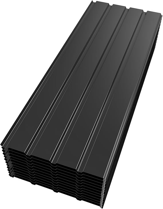 Mondeer 12PCS Metal Roofing Sheets, 6m², 115 x 45 cm, Black | Corrugated Roofing Sheets, Galvanised Steel Trapezoidal Grooved Roof for Garage Carport Shed Greenhouse Kennels Panels
