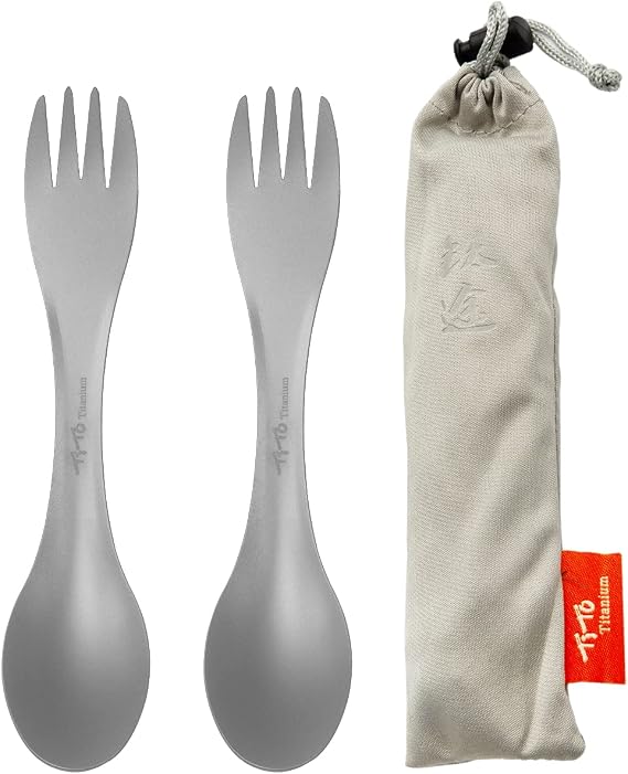 TiTo Titanium Spork 2-in-1 Lightweight Spoon-Fork Portabale Flatware for Outdoor Camping, Traveling, Hiking and Picnics Utensil 2Pcs(2-in-1)