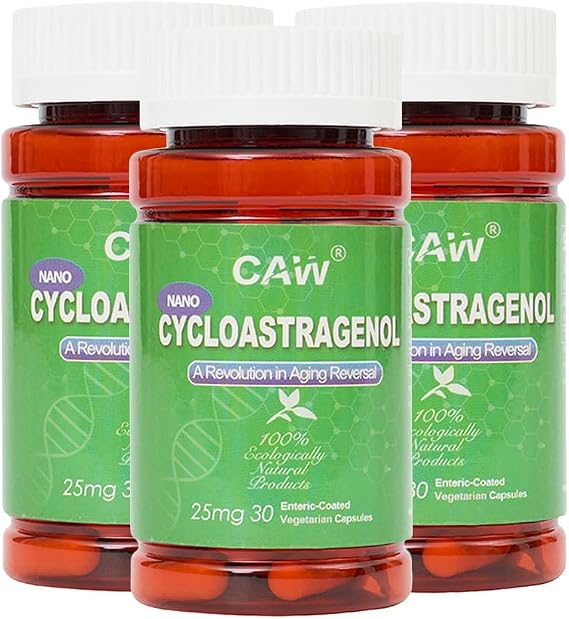 CAW Nano Cycloastragenol 25Mg | Telomerase Activation DNA Repair | Better Absorption Immunity Boost | 30 Enteric-Coated Vegetarian Capsules (3 Bottles)
