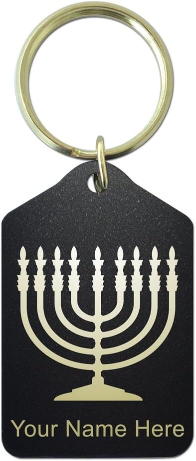 Keychain, Menorah, Personalized Engraving Included (Black Metal)