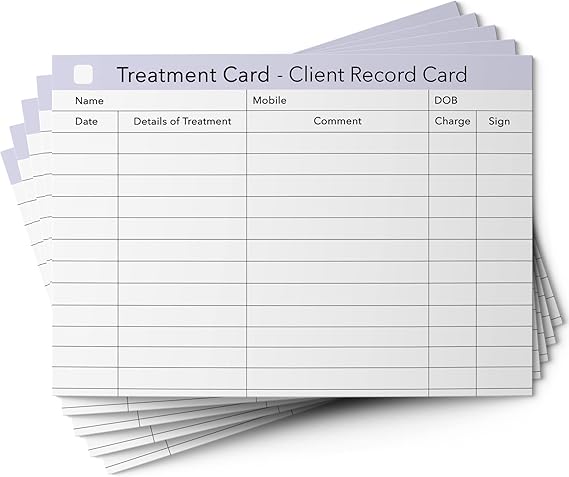 Treatment Additional Client Cards A6 Size - Salon and Therapist Customer Consultation Record - Treatment Services Essentials - Profile and Recording Forms - Beauty Stationery - 105x148mm - Pack of 50