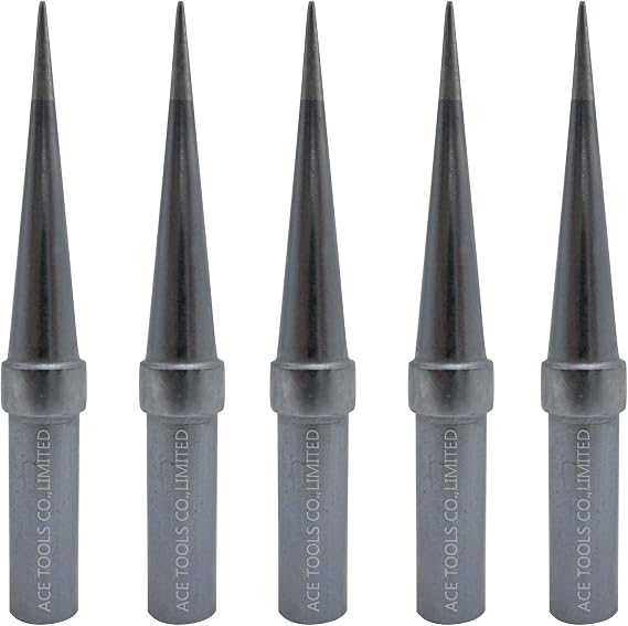 ETS Sharp Long Conical Round Fine Needle Soldering Tip 0.0015" / 0.04mm for WESD50 WES50 WESD51 WES51 PES50 LR20 PES51 LR21 WE1010NA (WE1010EU) WE1010 ACE Brand Solder Iron Tips (5)