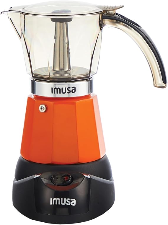 IMUSA 6 or 3 Cup Electric Espresso Maker with Cool-Touch Handle, Orange
