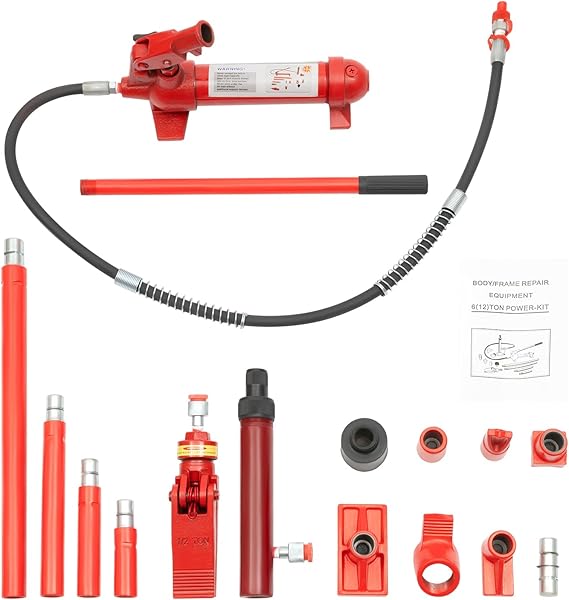 6 Ton Porta Power Hydraulic Jack Kit - Portable Auto Body Frame Repair Tool with Storage Case, Heavy Duty Car Lift Ram for Trucks and Farm Use