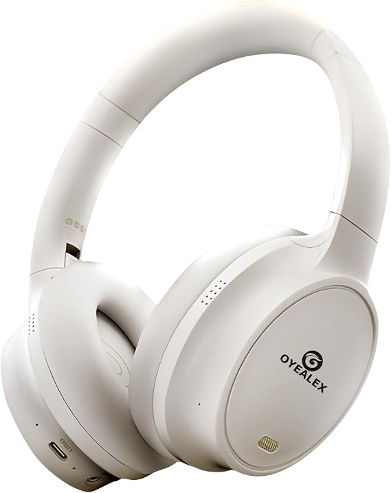 Active Noise Cancelling Bluetooth Over Ear Headphones White | with Microphone HiFi Stereo Deep Bass,Foldable Comfortable Fit Earpads for Home Office Cellphone PC Travel Men & Women