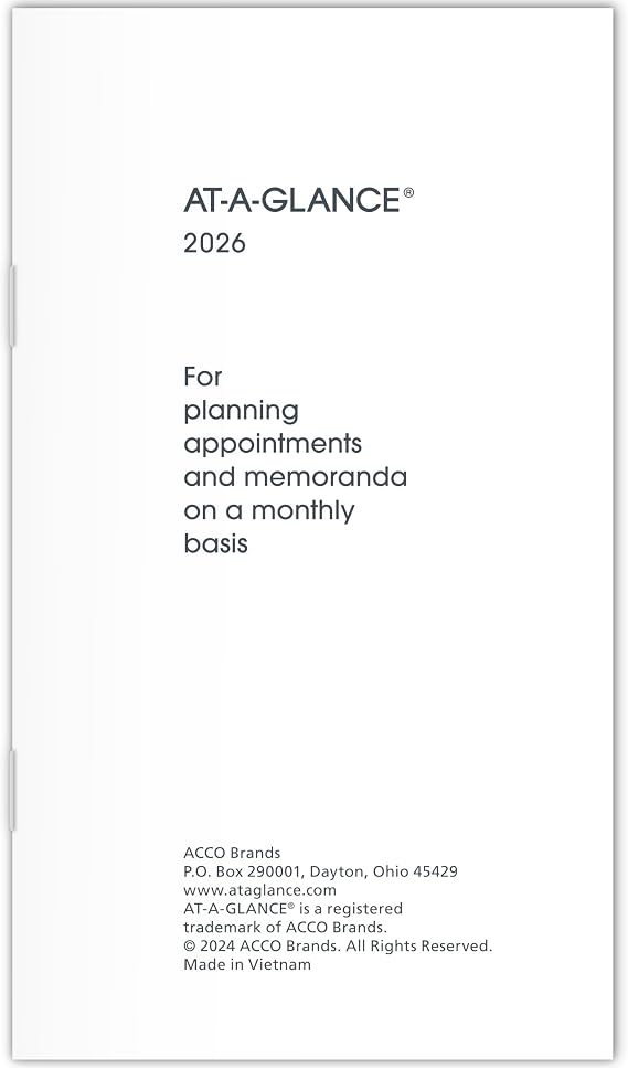 AT-A-GLANCE 2026 Monthly Planner Refill for 70-064, 3-1/2" x 6", Pocket Size (709061026)